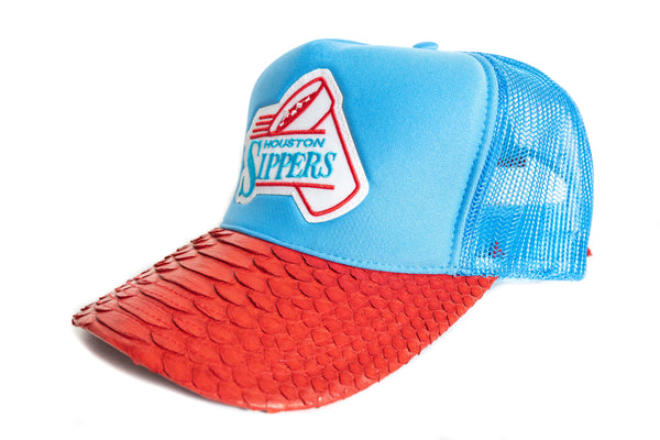 HOUSTON SIPPERS Custom Red Python Trucker Hat Strapback