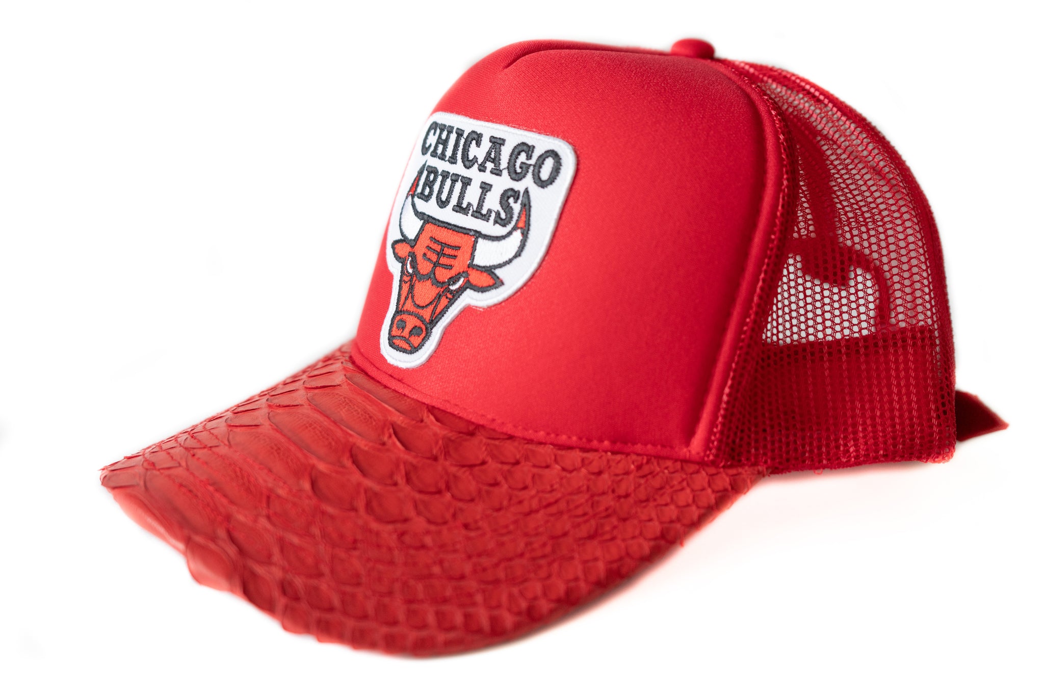 CHICAGO BULLS Custom Red Python Trucker Hat Strapback